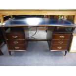 1960s G-Plan style twin pedal desk with shaped top with similar open armchair