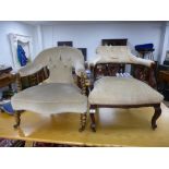 Early 20th Century open armchair on barley twist supports and a similar Edwardian chair