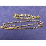 9ct rose gold gate link bracelet stamped 275 3.5g together with a rose coloured metal neckchain with