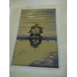 Unframed watercolour of a sailing vessel, entitled 'Pause', signed WR Foreman 1955