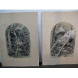 A pair of late 19th century charcoal and pastel drawings of trees and buildings, probably