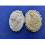 19th Century oval carved ivory brooch depicting Madonna and