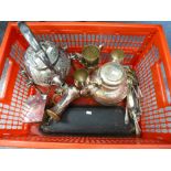 Collection of plated cutlery including Victorian E.P.B.M teakettle, cased fish servers sugar