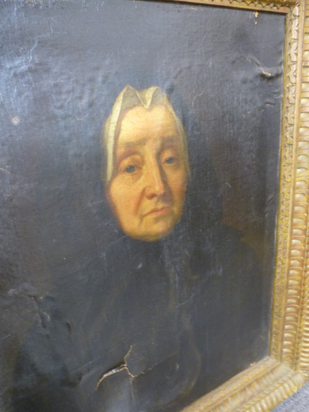 An Antique oil probably early 19th Century portrait of a lady, unsigned 48 x 63.5 cm - Image 2 of 3