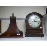 Regency mahogany veneered bracket clock with inlaid brass decoration, fitted ring handles, on 4