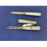 Three small silver fruit knives with Mother of Pearl handles A/F