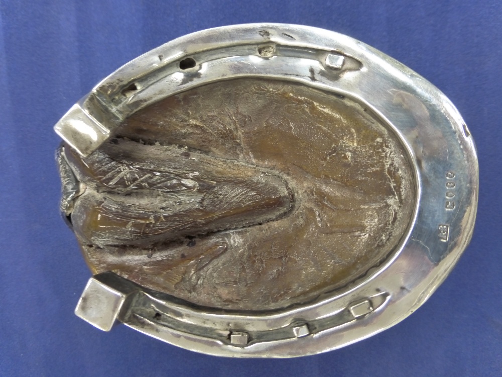 Victorian hoof inkwell with engraved silver mounts London 1871 and an ivory page turner with - Image 4 of 6