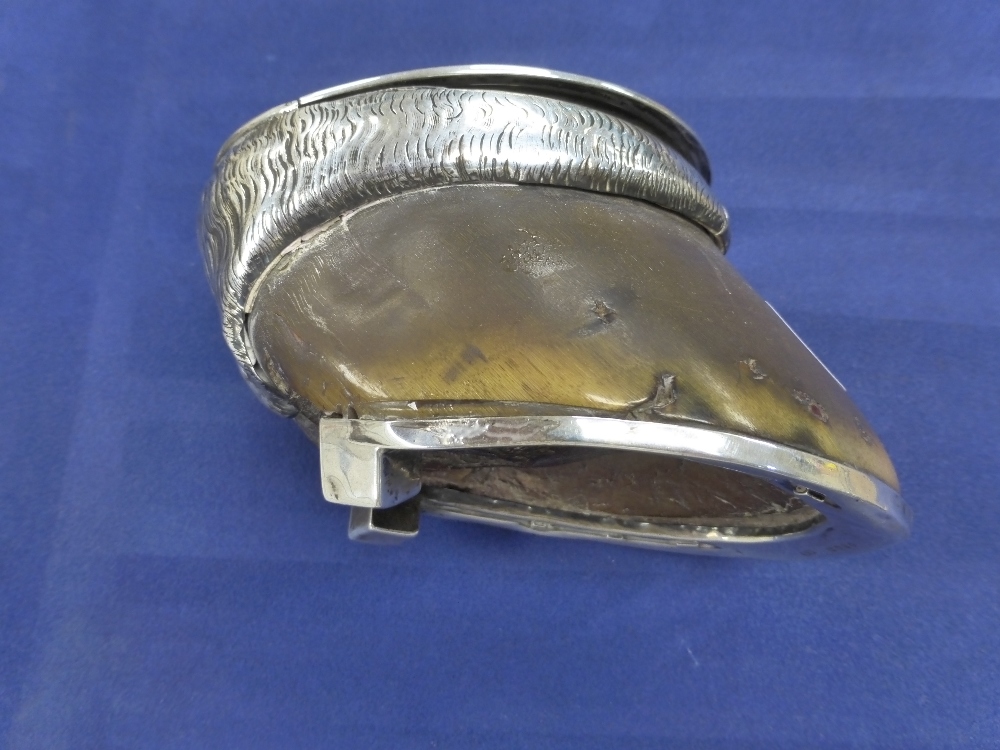 Victorian hoof inkwell with engraved silver mounts London 1871 and an ivory page turner with - Image 2 of 6