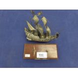 Solid Sterling silver model of the 'Golden Hind' to commemorated the 400th anniversary of Francis