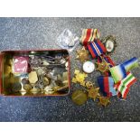 Collectibles including Africa Star medal, Atlantic Star, ARP silver badge, etc