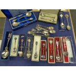 Collection of silver and other and souvenir spoons including a pair of limited edition to