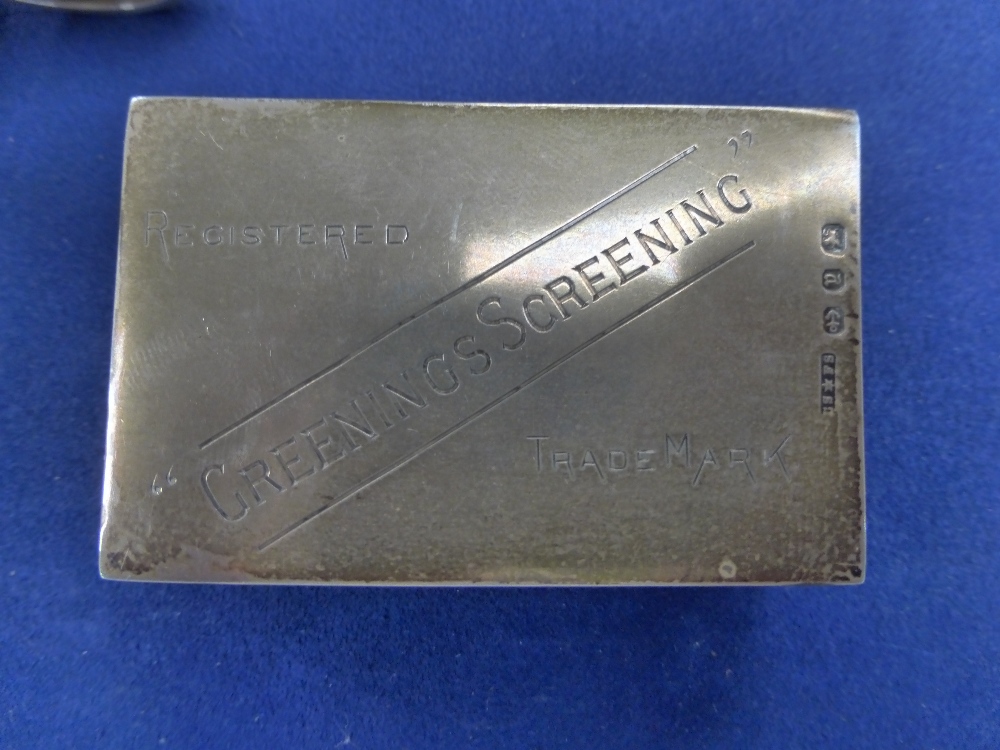 Silver comprising an Edwardian tobacco box engraved with initials match box cover engraved ' - Image 2 of 2