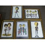 Five Martin Street signed prints to include Small Faces band and Sid Vicious