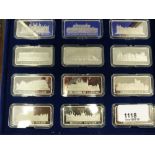 Set of 12 silver ingots depicting Royal Palaces by the Birmingham Mint Collection, in fitted case,