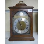 Walnut veneered mantel clock, brass face, silvered chapter ring, Elliott of London, approx 40cm high