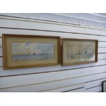 A pair of Victorian watercolours of ships beside coast, signed Vernon Harding