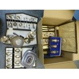 Quantity of silver plated items including a cased cutlery, pair of candle sticks and a pair of