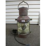 A vintage Anchor Copper and Brass Ship's lantern, converted to electric