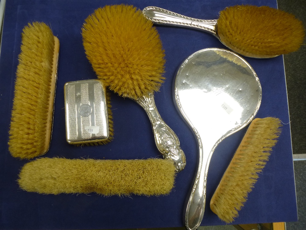 Quantity of silver backed dressing table items including hand mirror, hairbrushes clothes brushes - Image 2 of 2