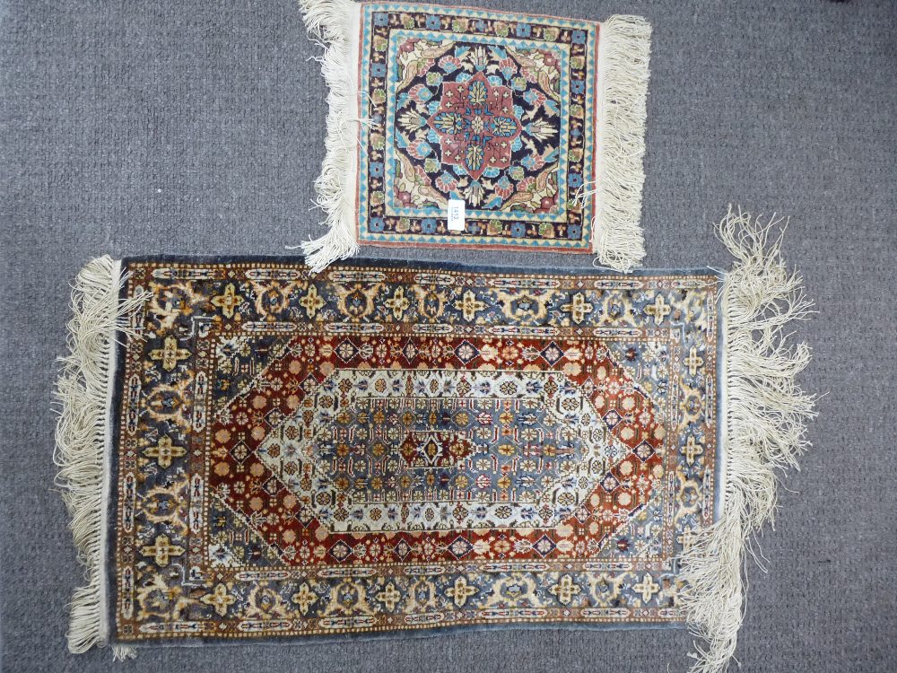 Two small Persian part silk prayer mats