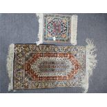 Two small Persian part silk prayer mats