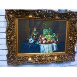 Large heavily decorated gilt framed picture of still life