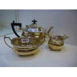 Silver 3 piece teaset by Elkington & Co with gadroon decoration on bun feet, Birmingham, 1968