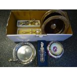 Pair of silver plated bottle coasters, together with small quantity of cutlery etc