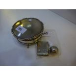 1950's silver cirular trinket box with shaped engine turned, hinged lid, on 3 short feet, Birmingham