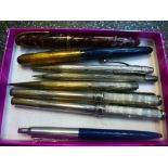 Collection of vintage and modern fountain pens and pencils, including a Burnham example, 3