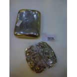 Silver Nurse's buckle and an Edwardian silver cigarette case, Birmingham hallmarks