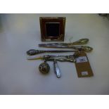 Collection of silver and other items including small photo frame, glove stretchers, fruit knife with