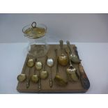 Clear glass preserve jar with silver lid, set of 6 silver apostle spoons, 2 other silver spoons etc.