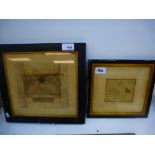 A mid 19th century Mulready envelope by John Thompson and a 2s voucher, 1900, both framed