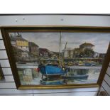 An oil of fishing harbour by Wyn Appleford 90x59.5cm