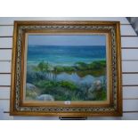 Modern oil of a seascape signed MacMillan, 78 in gilt frame 60x49.5cm