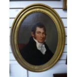 English School, an early 19th century oval portrait of a gentleman, unsigned, 44 x 59.5cms, relined