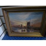 Oil of a Dutch canal scene by Wyn Appleford, 35x24.5cm and 3 other pictures