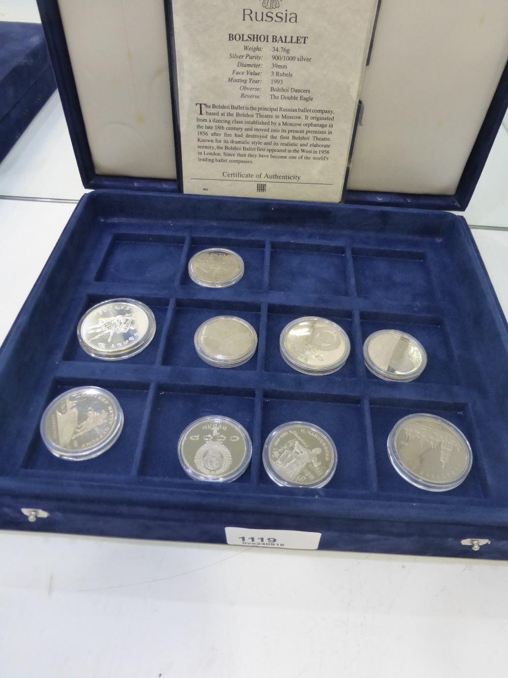 collection of Official Russian commemorative coins including a silver Bolshoi Ballet coin & other