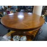 A Victorian Rosewood circular dining table on turned pillar with triform base 121cm