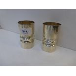 Pair of 1970's plain silver cylindrical vases with gilded interiors, Birmingham 1971 makers mark H &