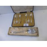 set of 6 silver coffee spoons & sugar nips by Walker & Hall Sheffield 1934 cased together with a