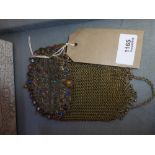 Vintage brass chain link evening purse/bag of peacock design inset coloured stones A/F