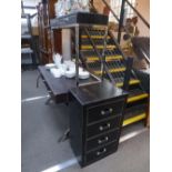 Black faux leather two drawer side table on chrome base and similar 4 drawer ch