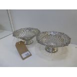 Pair of George V good quality heavy Bon-Bon dishes of circular basket form with embossed stylised