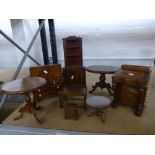 Miniature furniture, a collection to include Davenport, bureau and oval table