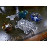 Lalique blue glass ashtray, Sevres crystal frog AF and other glassware