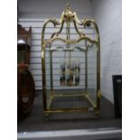 Modern brass four lantern, 104cm