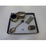 silver comprising mustard pots, souvenir spoon etc. approx 2 troy oz