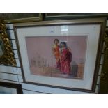 Watercolour of Indian ladies by Pete Davis, 51.5 x 39 cms